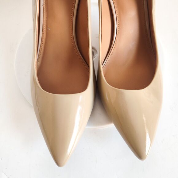 Calvin Klein Heels Size 10 Faux Leather Stiletto Nude Neutral Pointy Toe Beige - Picture 7 of 11